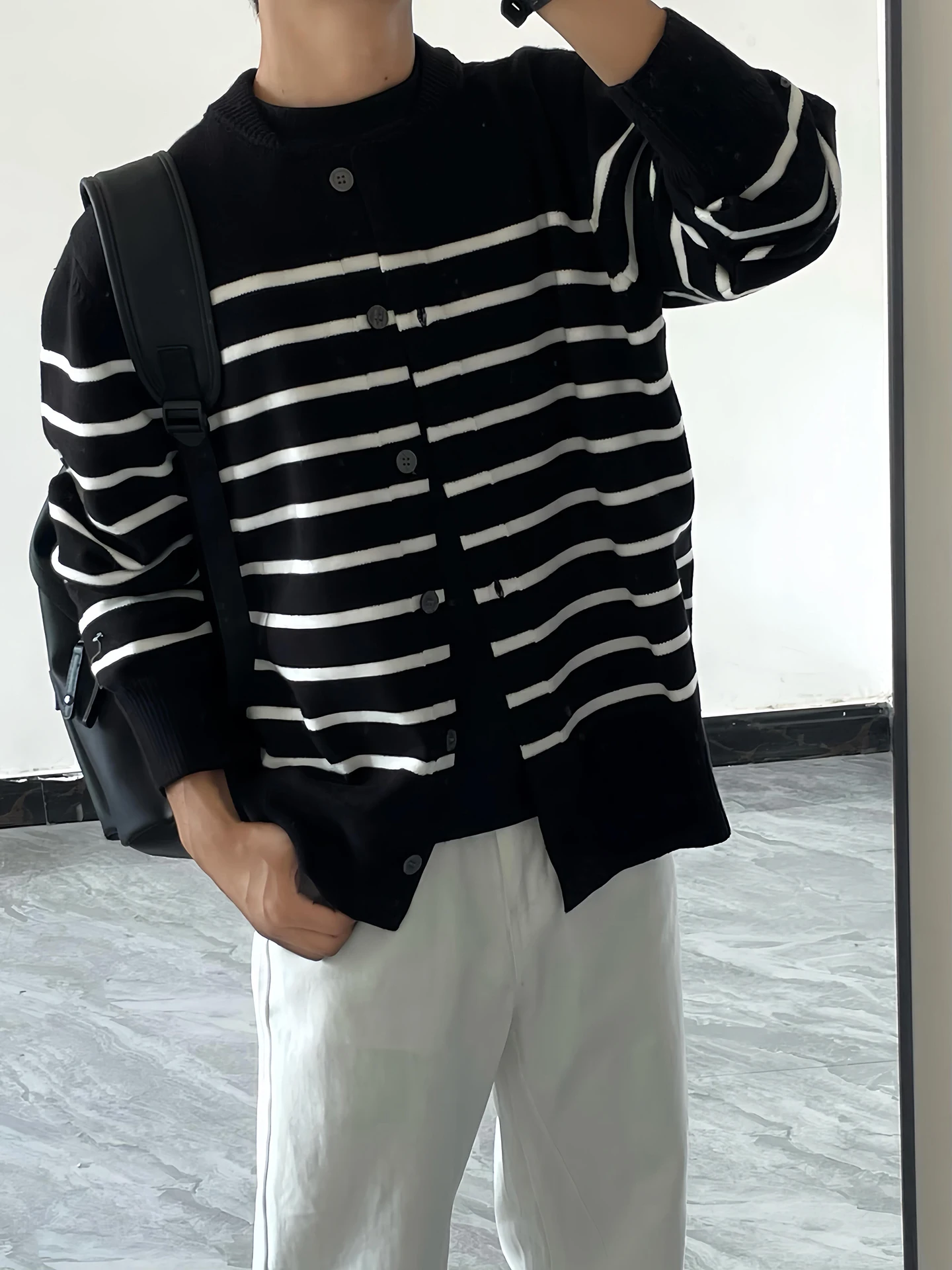 

Мужской вязаный свитер в полоску с длинными рукавами в американском стиле, модная осенняя верхняя одежда, трикотажное пальто Cleanfit