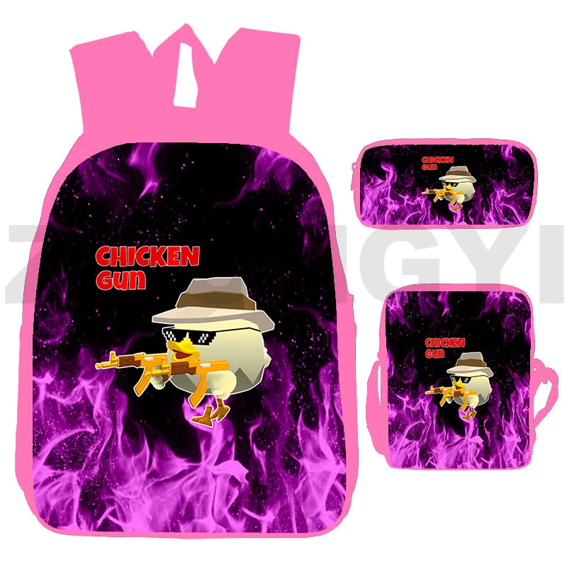 3D Print Girls Gift Anime Chicken Gun Backpack Fashion Travel Leisure Women Packbag 3 Pcs/Set Student Quality Nylon Schoolbags