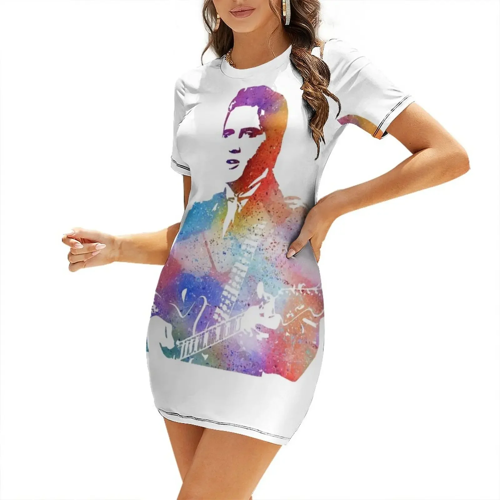

King watercolour Short-Sleeved Dress Long dress evening dresses ladies Woman fashion Dress