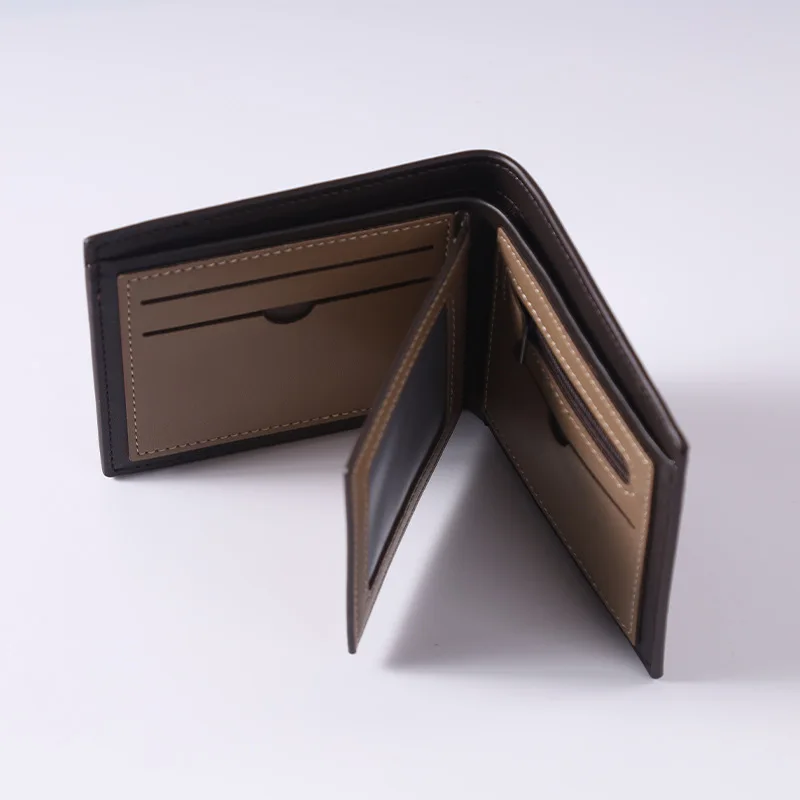 Retro Men's Wallet Slim Bi-fold Multi-card Slot Large Capacity PU Leather Printing Color-blocking Money Clip Card Holder