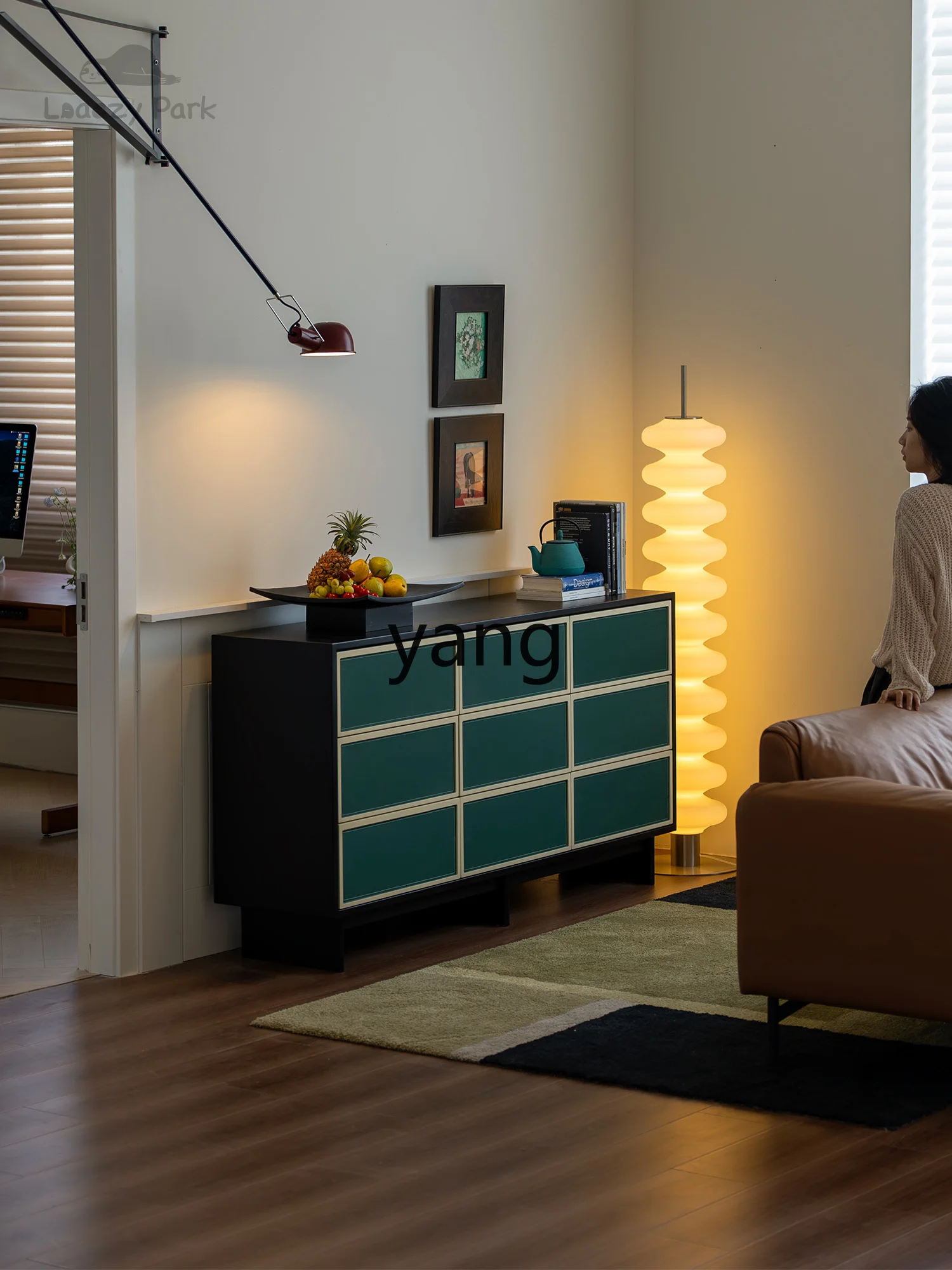 LMM  Bedroom Solid Wood Bed Tail Storage Chest of Drawer Black Retro Living Room Storage