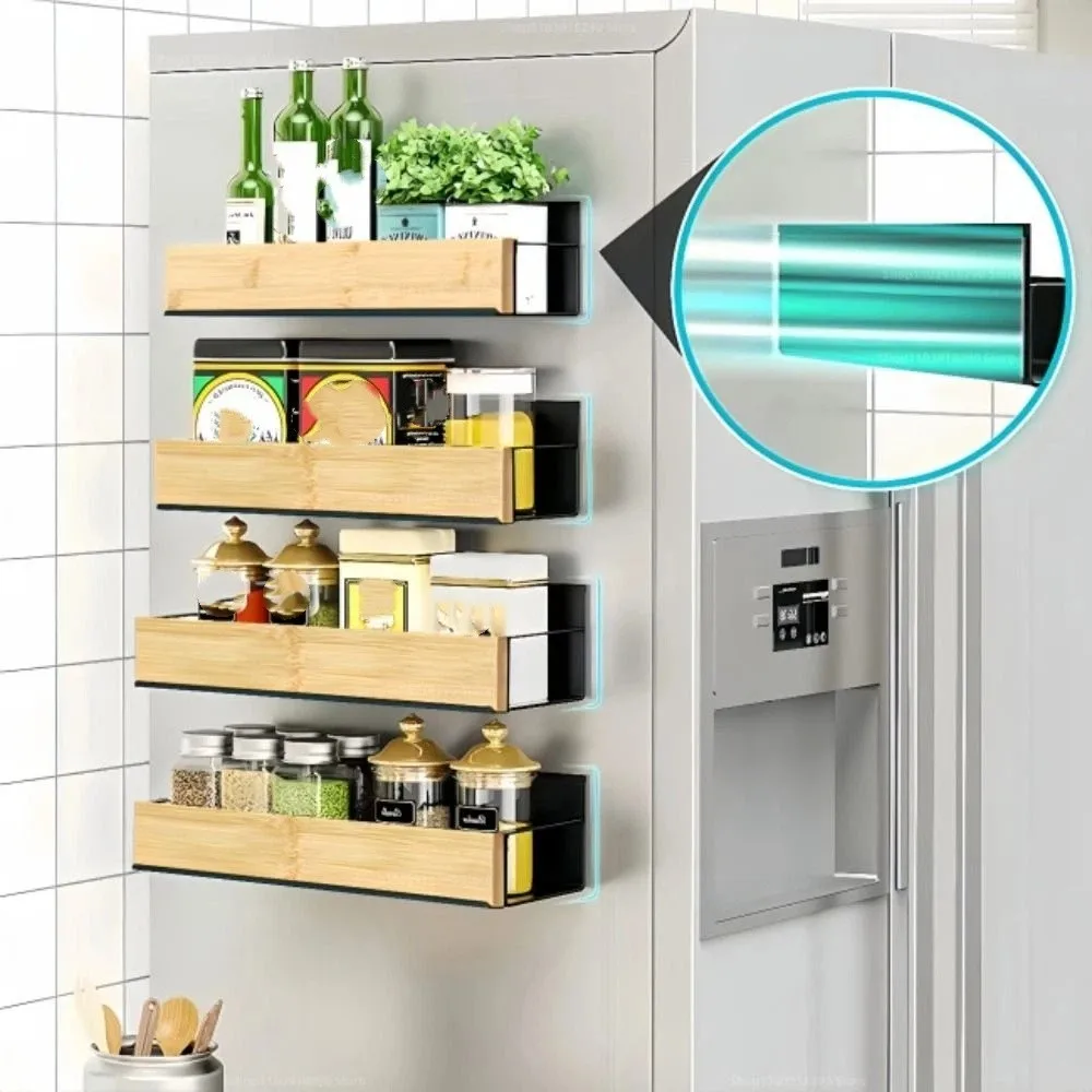 

Strong Magnet Magnetic Fridge Organizer Shelf No Drilling Sturdy Material Movable Spice Rack Metal Durable