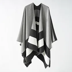 Women Big Pendulum Cardigan Winter Loose Poncho Air Conditioning Blanket Faux Cashmere Printed Cloak Out Street Split Shawl Cape