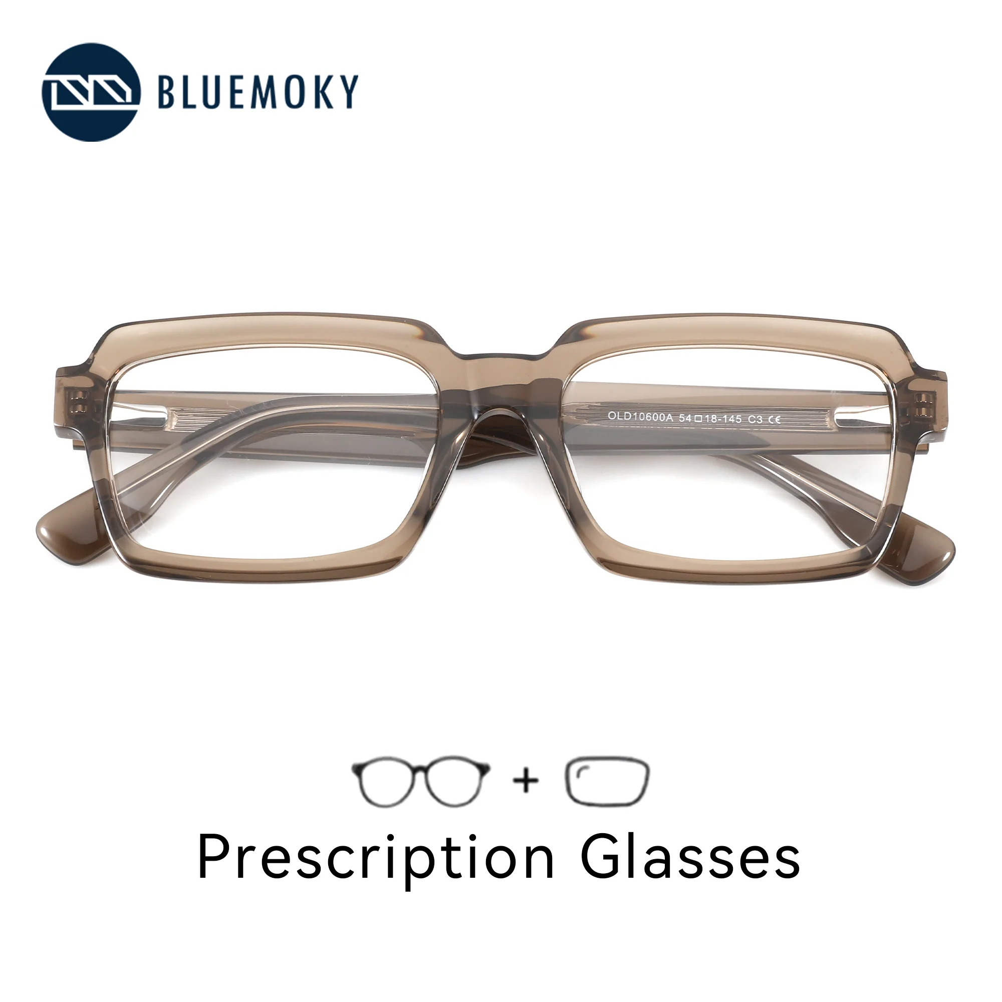 BLUEMOKY M Size Men Photochromic Rectangle Glasses Acetate Frame Prescription Ready Progressive Lenses