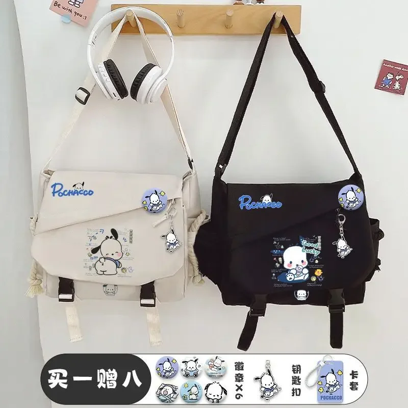 Sanrio Pacha Dog Crossbody Bag, portátil Canvas Bag, Estudante Tuition Class, único saco de ombro, Novo