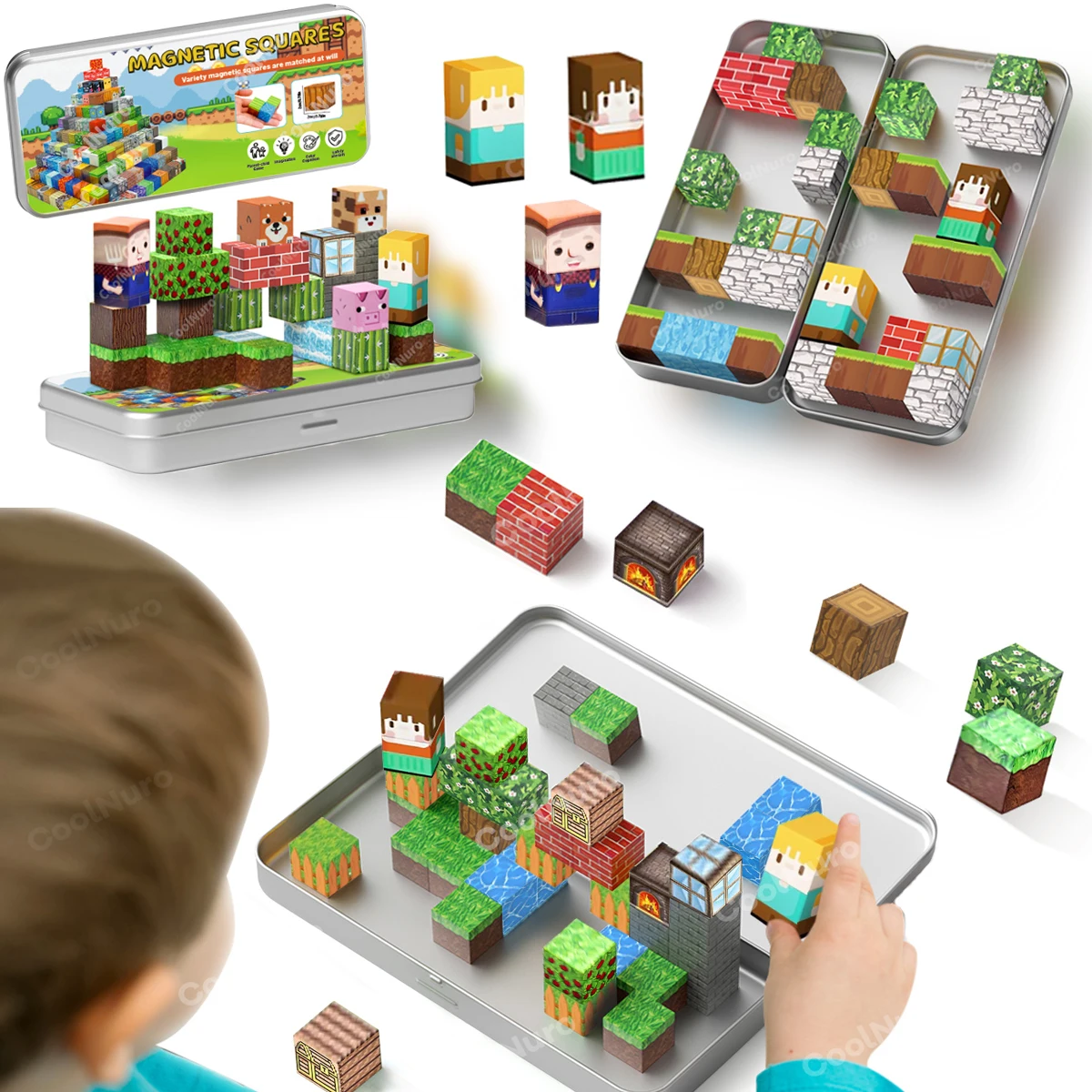 Magnetic Building Blocks Mine World Magnet Cubes Stacking Set for Boy Girl Kid Age 3+ DIY Model Children STEM Sensory Toys Gift