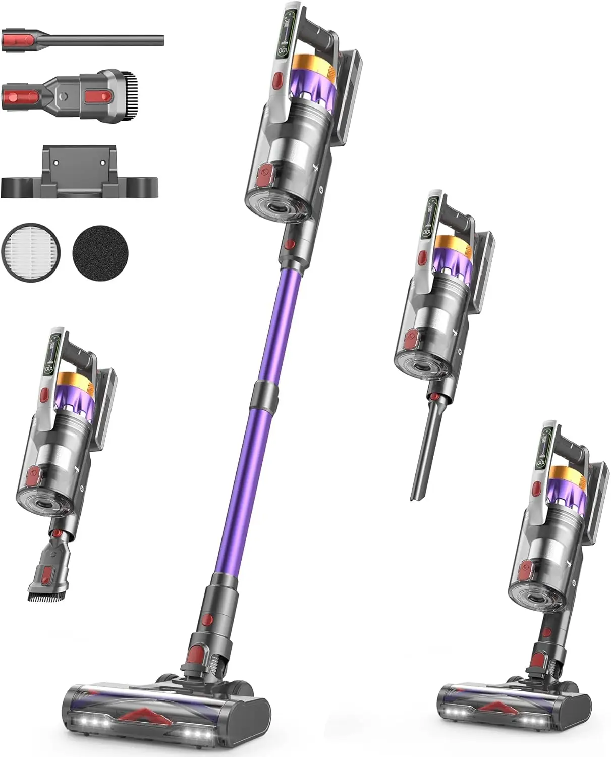 Cordless Vacuum Cleaner, 650W 55KPA Suction, 70Min Runtime, Anti-Tangle Brush for Hardwood Floors/Pet Hair/Carpet