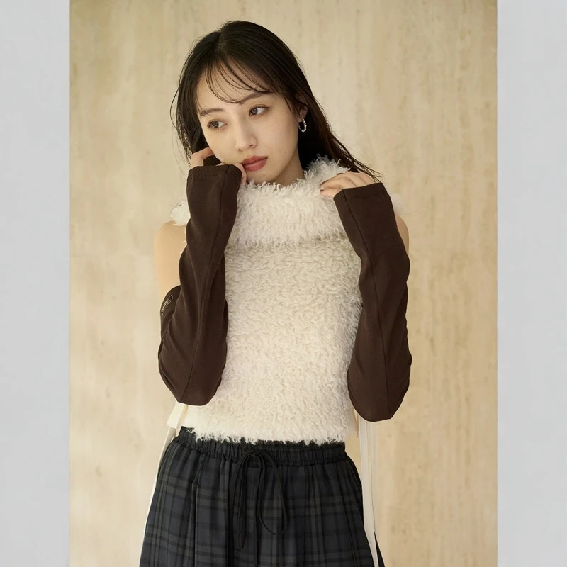 

Torowee 25 New Fluffy Patchwork Knitted Top Women's Casual Sle Polyester Fiber Hooded Sweater Autumn Season Faion Trend
