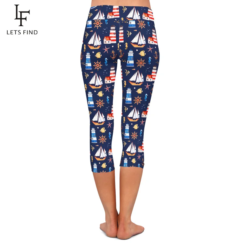 LETSFIND-pantalones Capri sin costuras para mujer, Leggings con estampado Digital de navegación 3D, Leggings informales de cintura alta