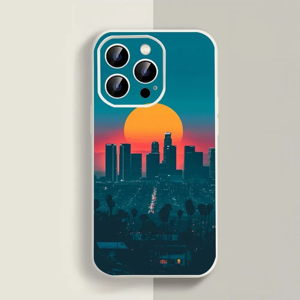 City red Sky Phone Case For Iphone 11 13 14 15 16 Pro Max X Xr Xs Max Se2020 12mini White Cover Case