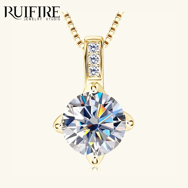 

RUIFIRE Real Silver S925 14K Gold Plated VVS1 Moissanite Pendant Necklace for Women Wedding Christmas Jewelry Gift GRA Certified