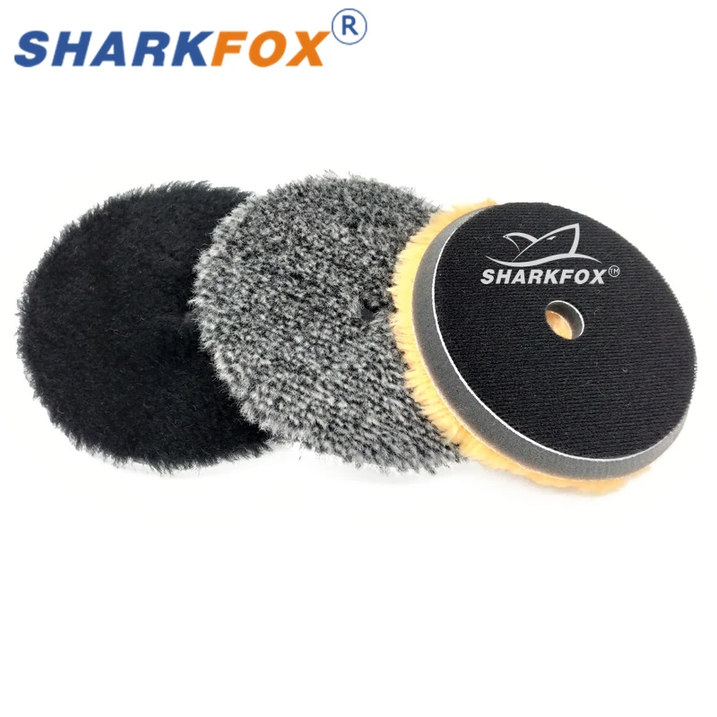 Sharkfox 5/6Inch Wool Car Polishing Pad High Density Lamb Woollen Polish Buffing Pad Wool Polishing Pad for Car Detail Polishing