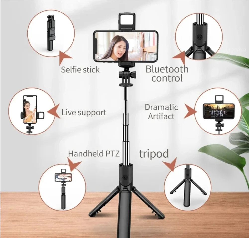 Cell Phone Selfie Stick Tripod Bluetooth Remote Wireless Selfi Stick Phone HolderStand with Beauty Fill Light for Phone