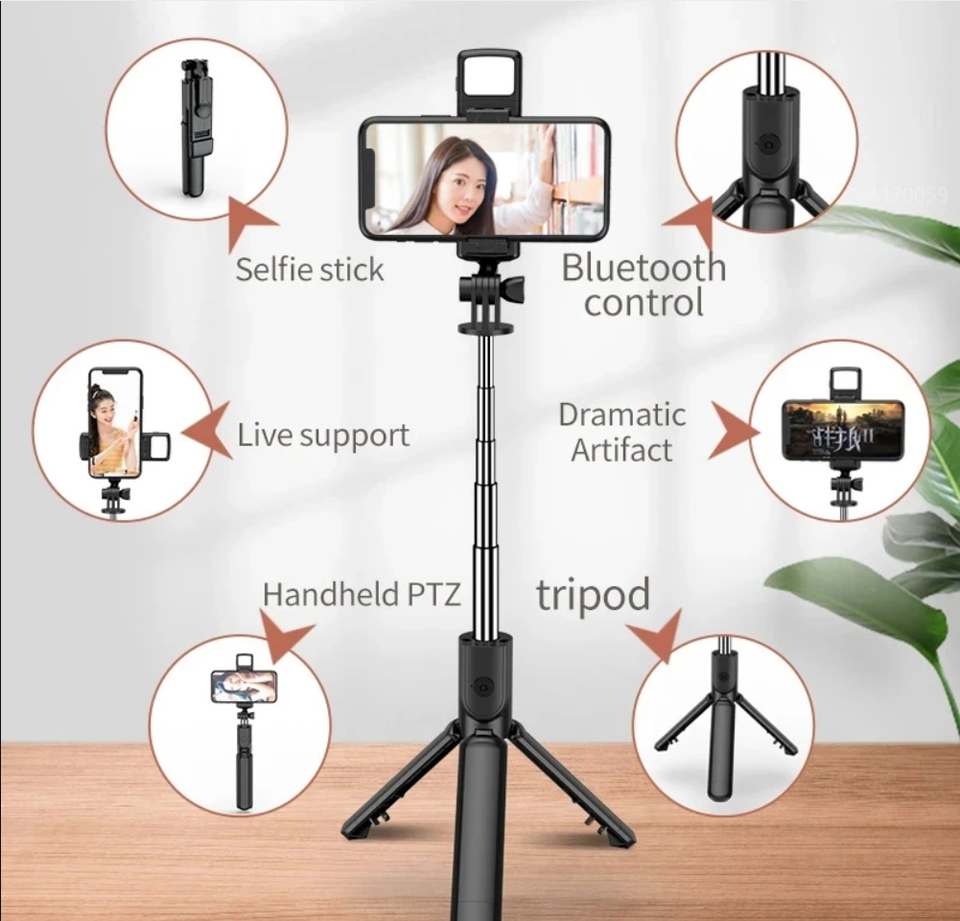  Cell Phone Selfie Stick Tripod Bluetooth Remote Wireless Selfi Stick Phone HolderStand with Beauty Fill Light for Phone 