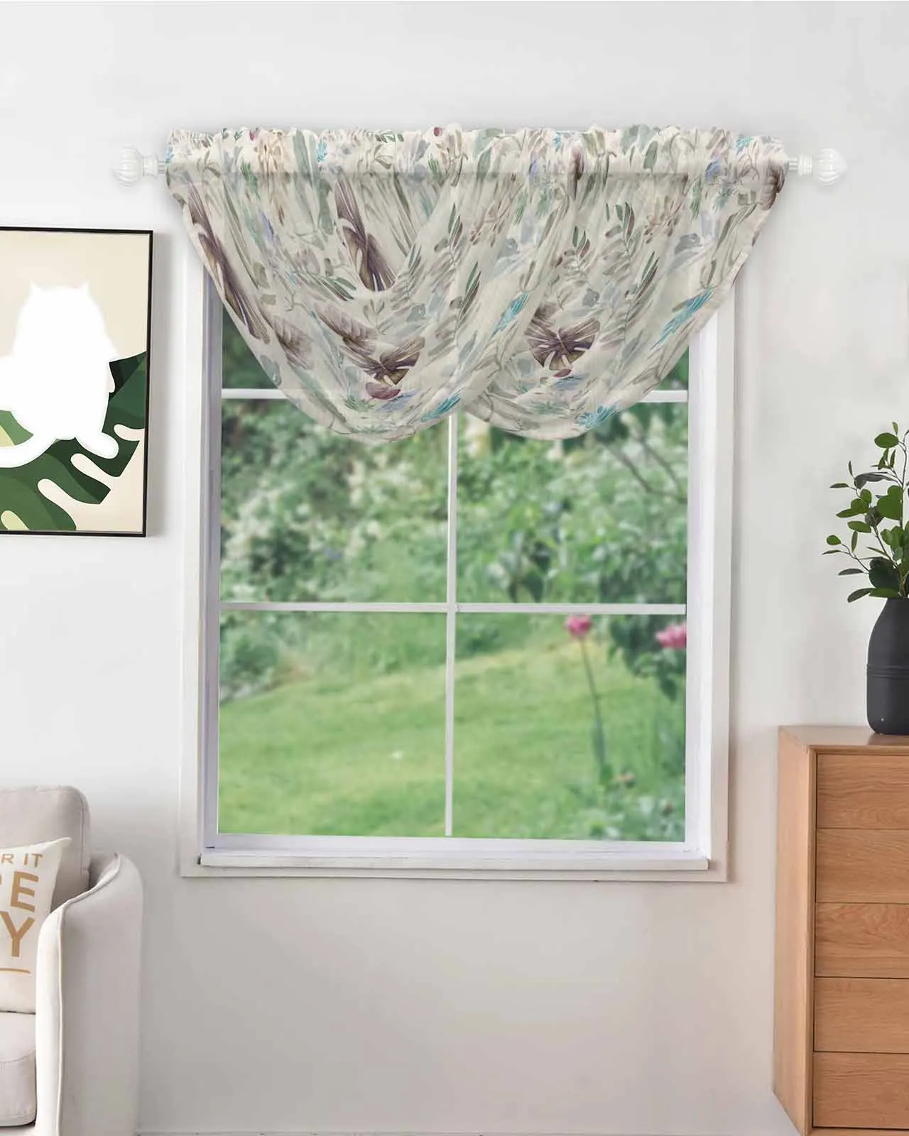 Watercolor Flowers Tropical Plants Leaves Irregular Design Voile Window Curtains for Bedroom Modern Home Decor Tulle Drapes