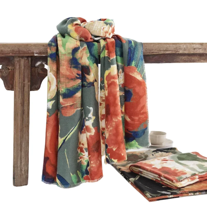 

Fashion Trend Cashmere Women's Scarf Printed Elegant Warm Commuting Cold Resistant Scarves Shawl Clothing Accessories