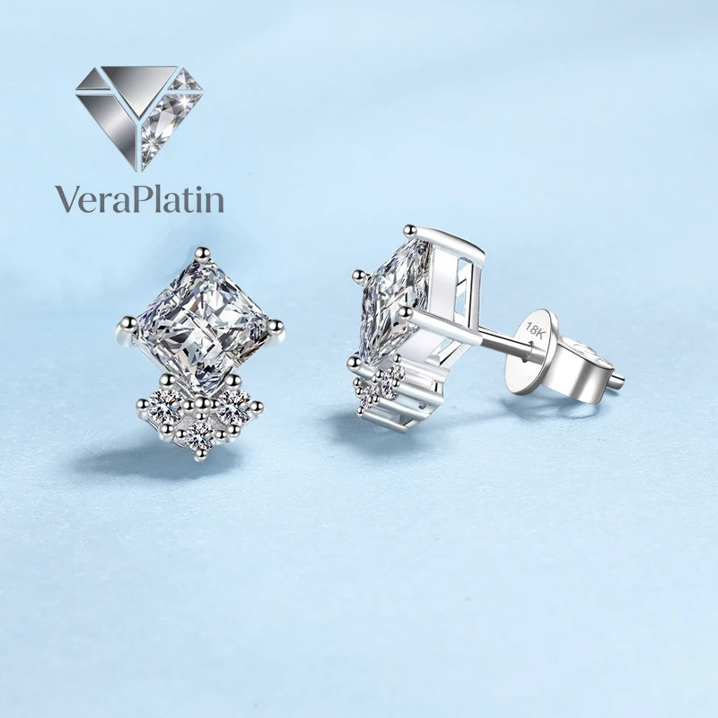 

VeraPlatin Mother's Day 18K White Gold Women Birthday Gift Stud Earrings 1CT Moissanite Diamond Girl Valentine's Day PT950 Plati