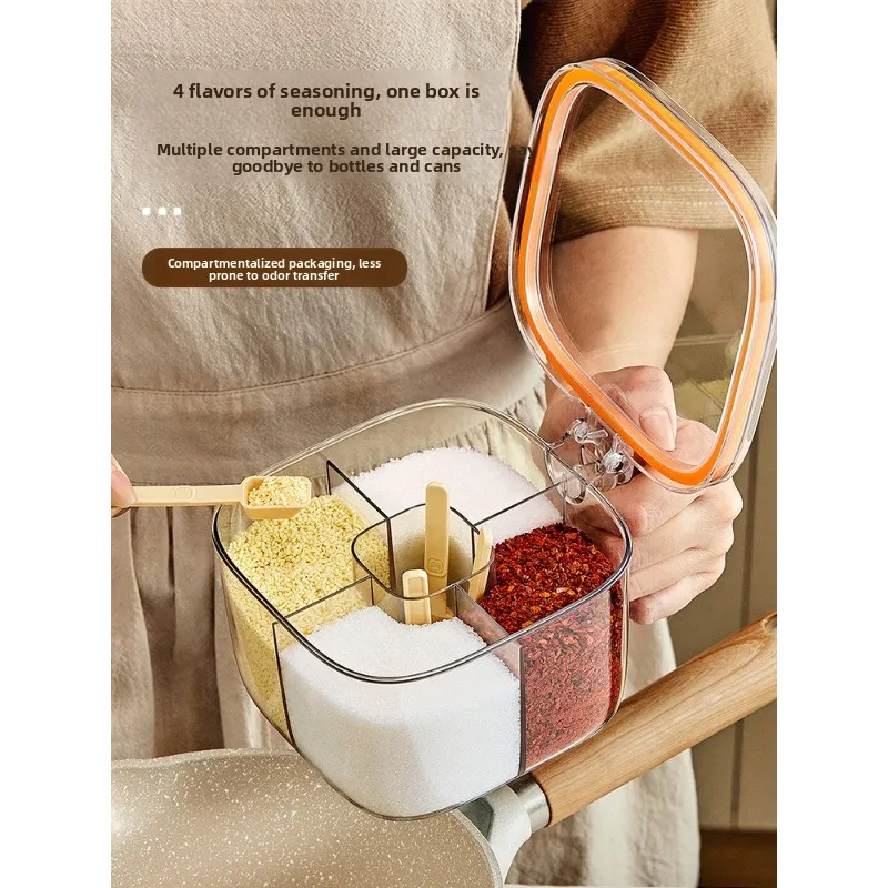 Seasoning box household kitchen seasoning can combination set integrated multi-grid salt monosodium glutamate pepper storage