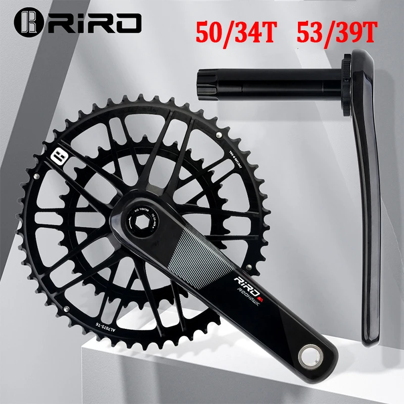 

RIRO Ultralight Carbon Fiber Road Bike Crankset 50-34 53-39T Double Chainrings Sprockets Bicycle Crank Set with BB