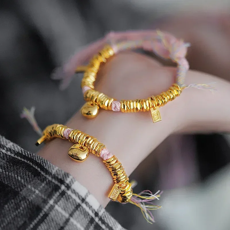

9999 Real Gold 24K Yellow Gold Bracelet Necklace New Glossy Color Rope Tibetan Bracelet, Healthy and Safe Coiled Bracelet