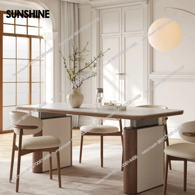 

Rock slab dining table and chair combination household small apartment restaurant medium antique light luxury high-end dining ta