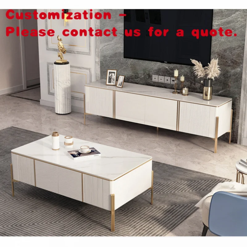 custom.ATUNUS Luxury Living Room Furniture Centre Marble Coffee Table Modern Stainless Steel Frame Tv Stand Buffet Cabinet