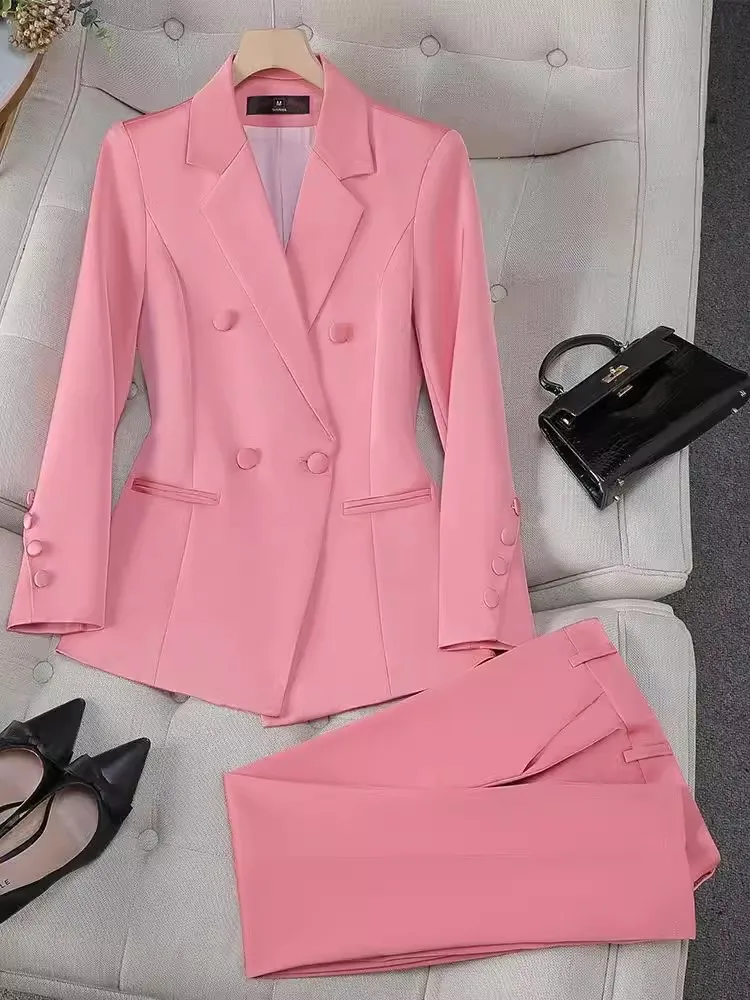 ZJYT Office Lady Formal Blazer Pants Suits 2 Piece Matching Set Conjuntos Para Mujeres Plus Size Jacket Trousers Sets Spring New