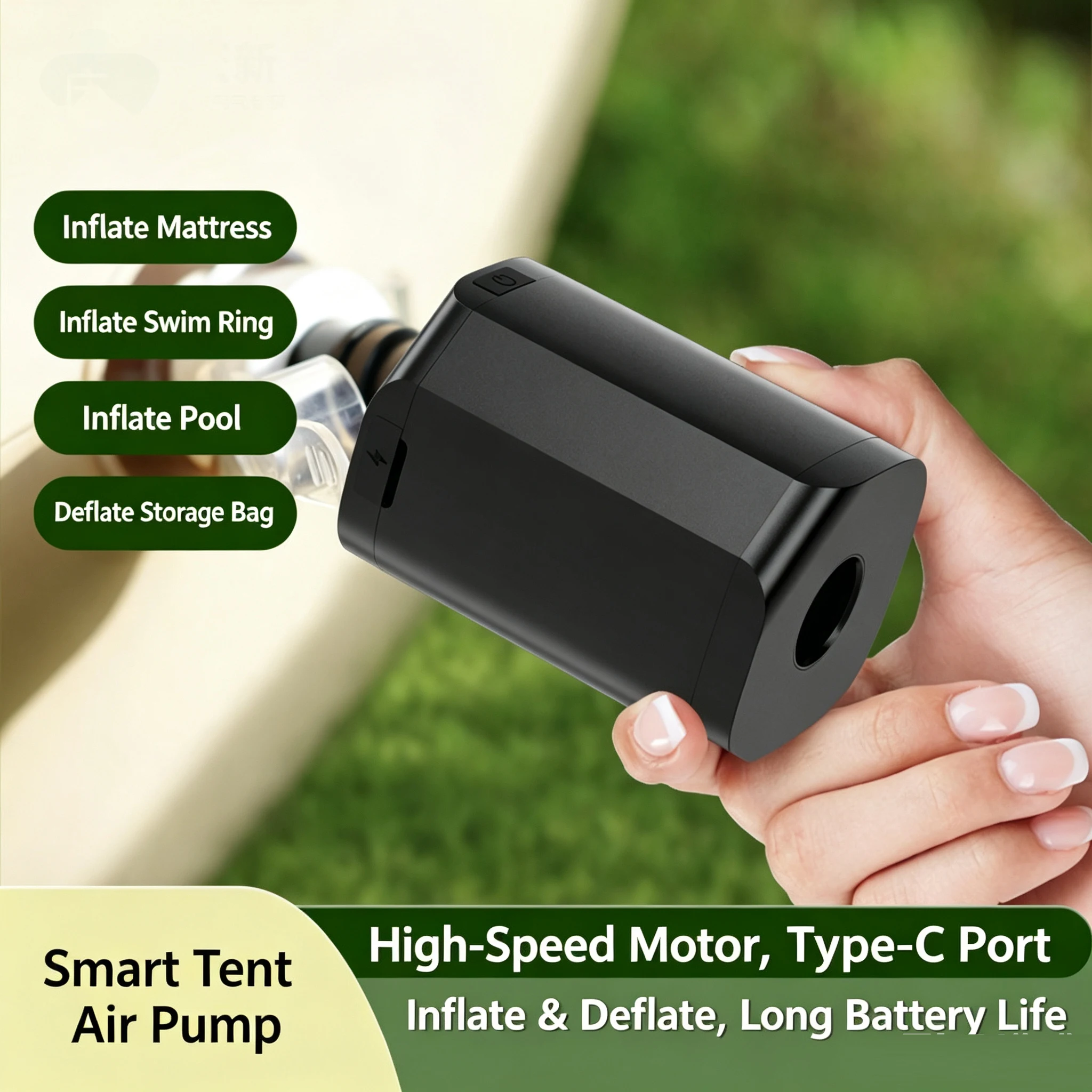 Rechargeable Portable Mini Air Pump 4 Nozzles Inflate Deflate Dual Use Type-C Charging Vacuum Storage Bag  Outdoor Camping