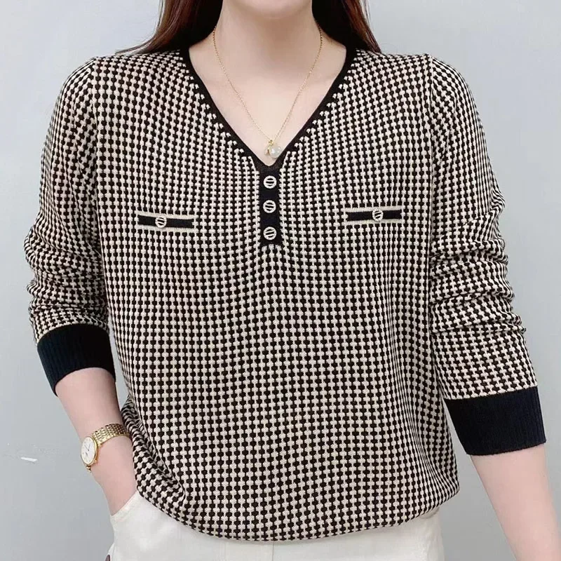 Printed Casual Long Sleeve T-shirt Women's Clothing Spring New All-match Fashion Spliced Loose Pullovers Tops for Female E3431