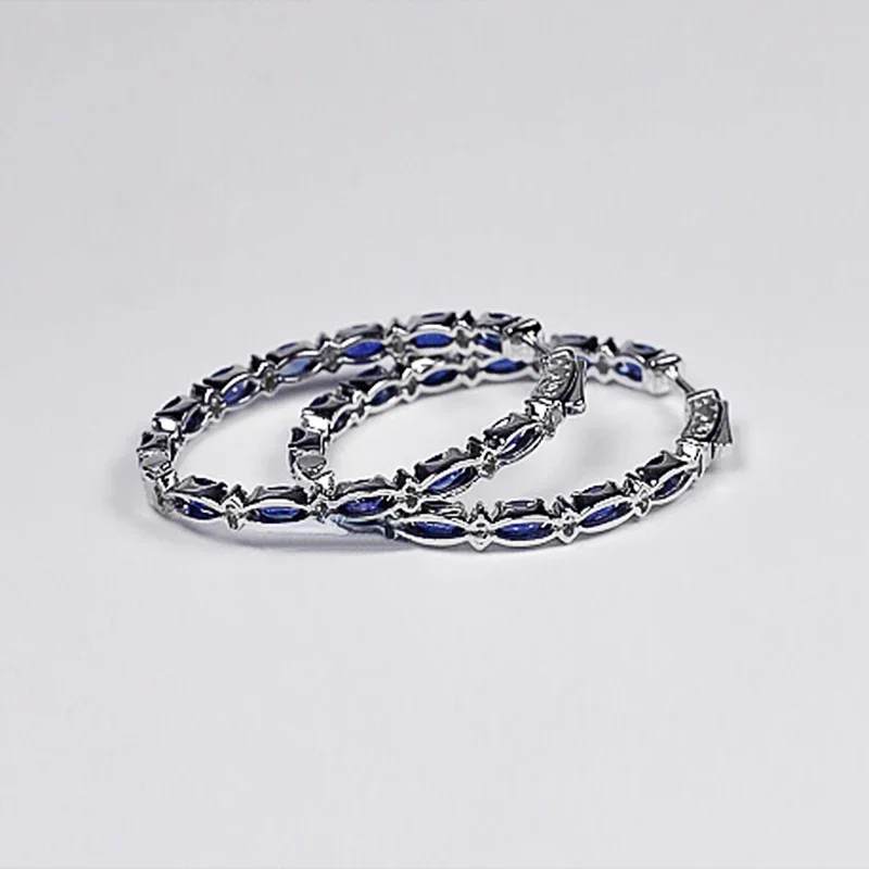 أقراط طوق زيركون مكعب للنساء ، مجوهرات مبهرة ، إكسسوارات نسائية أنيقة ، أزرق وأبيض ، هدايا الموضة ، وصلت حديثًا