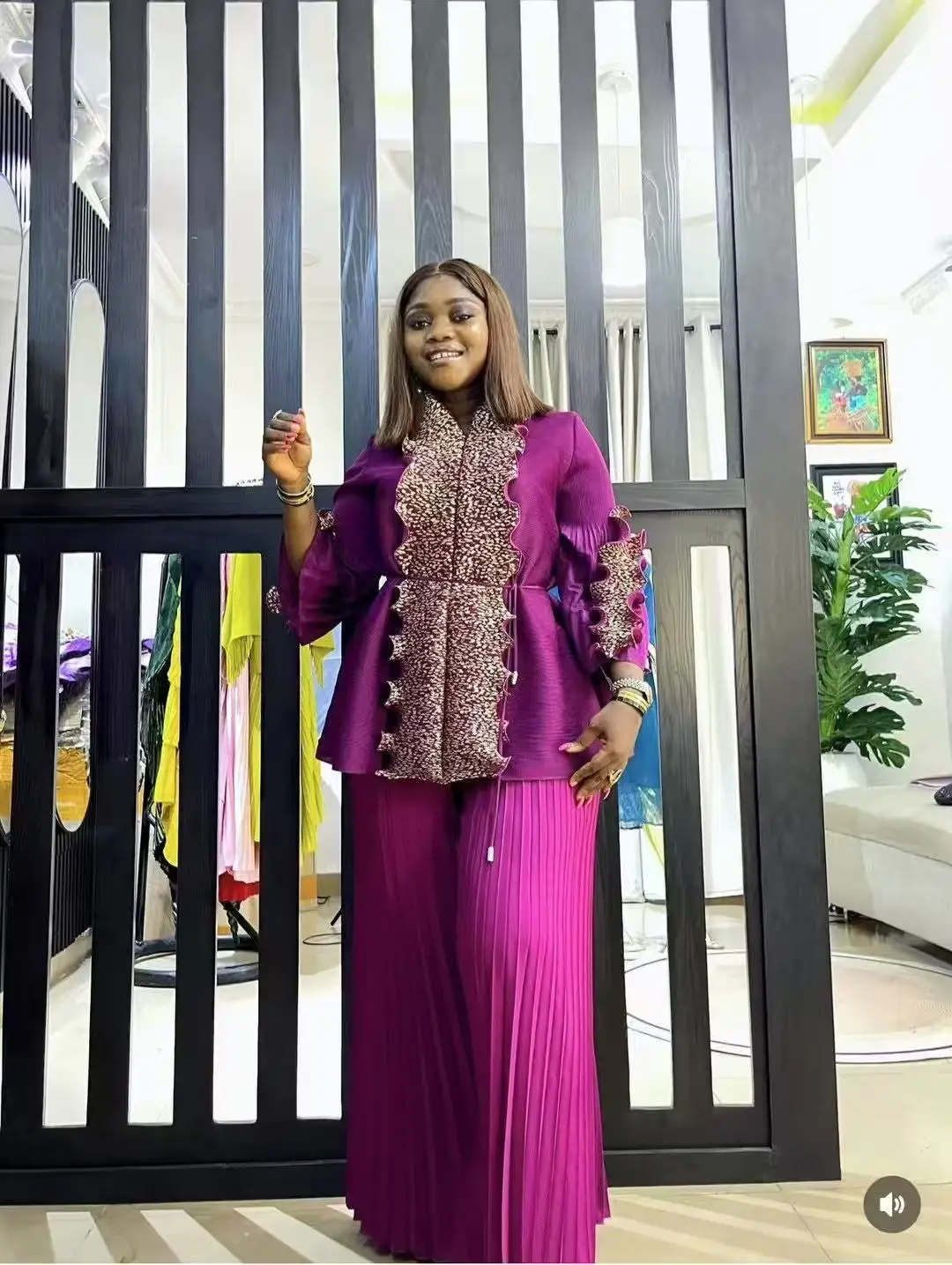 

2025 Spring and Autumn Pleated Loose Top Skirt Two-piece Set Fashion Heavy Industry High-end New Suit Women's Clothing