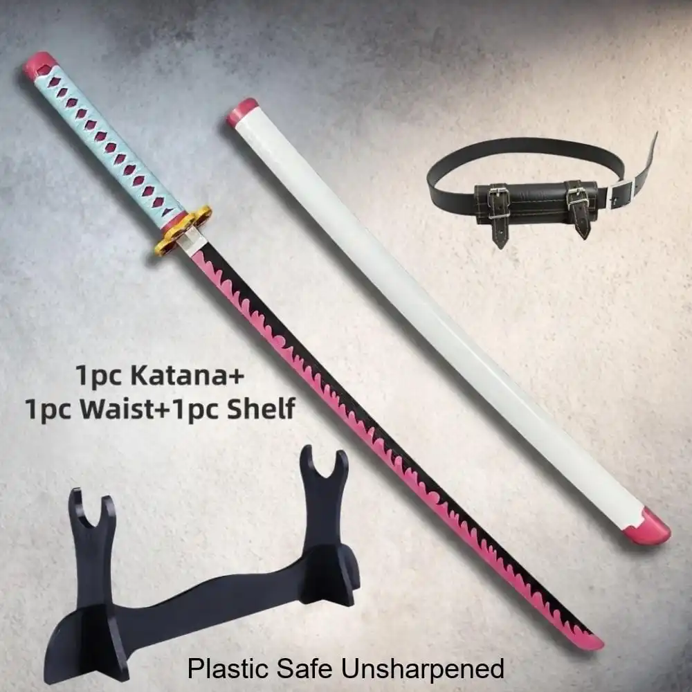 40inch Demon Slayer Kanroji Mitsuri Katana Stand Set Anime Cosplay Prop Sword Ninja Knife Blade Sabre 1:1 Scale Plastic Toy Gift