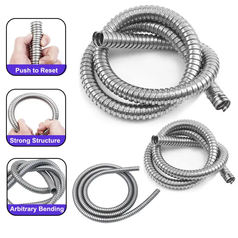 Flexible 304 SS Corrugated Pipe 4mm-20mm Inner Diameter, 3 Meter Cable Conduit for Automotive Wiring, Machine, Robot Protection