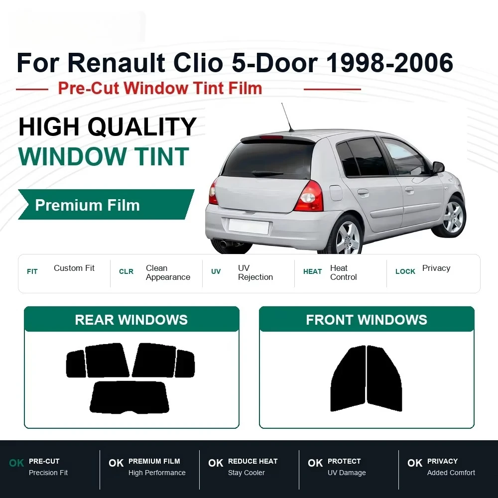Precut Auto Window Tint for Renault Clio 5-Door 1998-2006 Front & Rear Windows Reliable UV Heat Blocking Privacy Protection Film