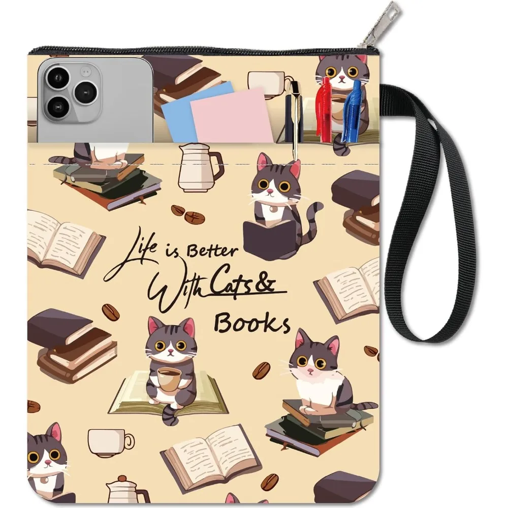Cat Book Covers Animal Coffee Book Protector Book Sleeve for Paperbacks Washable Fabric Cloth Book Cover with Zipper