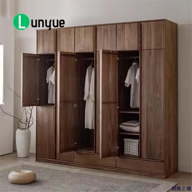 North American Black Walnut Full Solid Wood Wardrobe Log Style Whole House Furniture Cloakroom White Oak Bedroom Cabinet