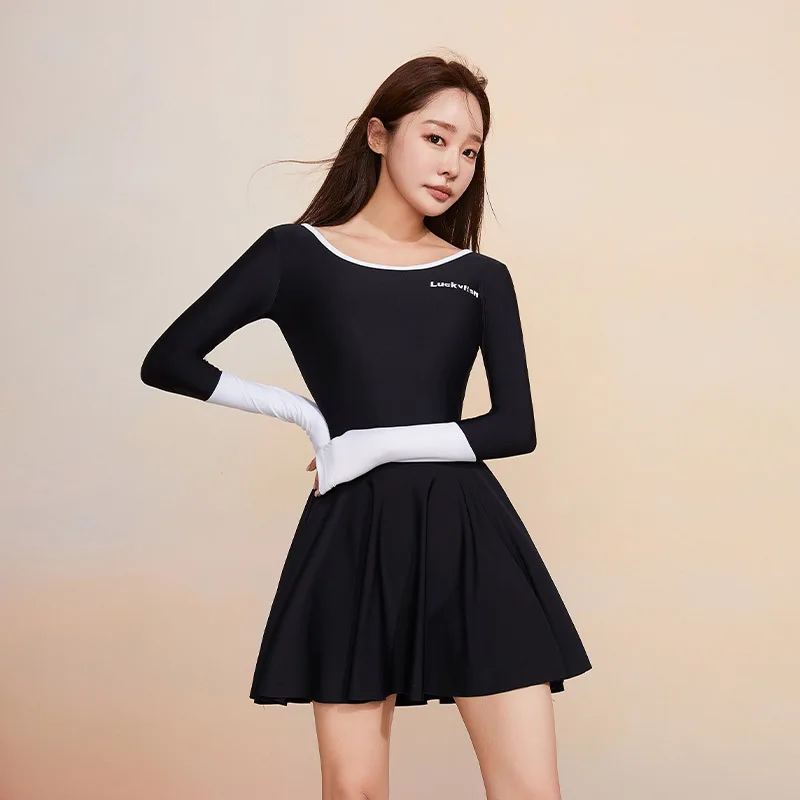 Women Long Sleeve Quick-Dry Polyster Surfing Beach Swim Skirts Sun Protect One Piece Spandex WaterProof Sports Bathing SwimWear