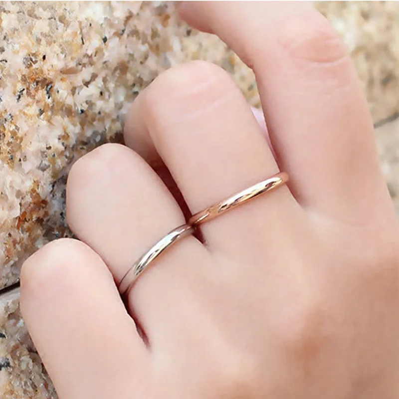 Fashion Simple Smooth 2mm Ring Gold Color Stainless Steel Wedding Rings For Women Men Couple Engagement Jewelry Gifts Wholesale