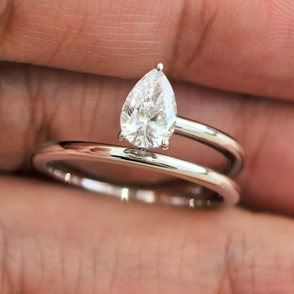 

6x8mm Pear Cut Moissanite Solitaire Ring for Women 925 Sterling Silver Waterdrop Diamond Promise Ring Wedding Bands Jewelry Gift