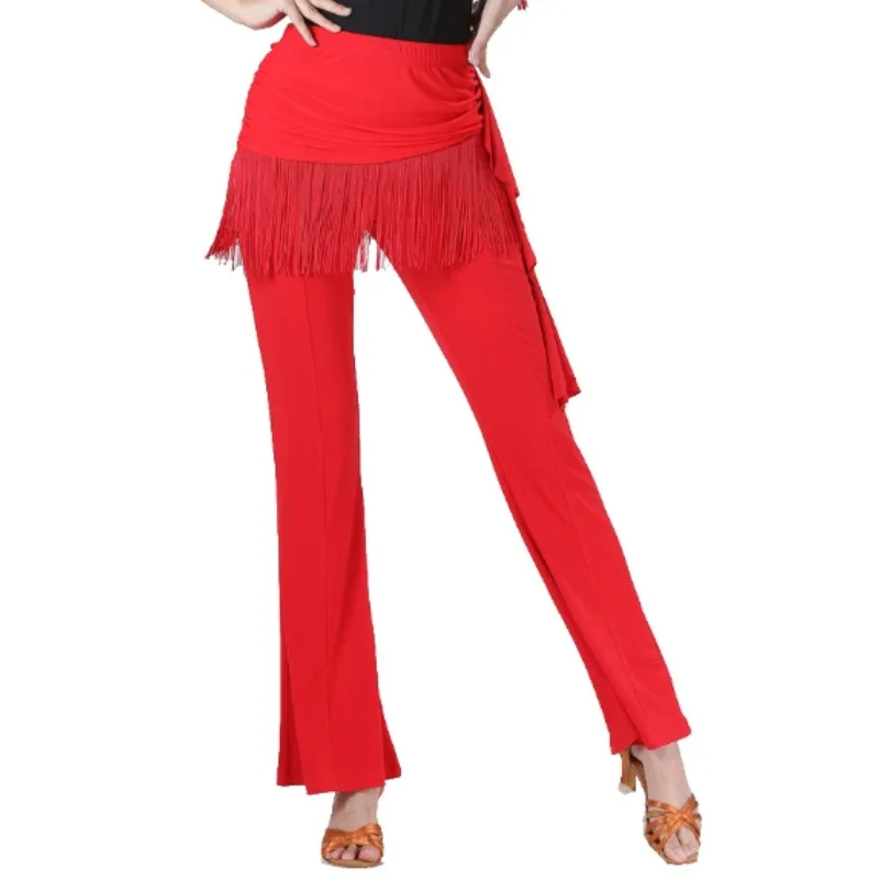 Large Red Latin Dance Pants Tassel Micro Flared Square Dance Ape Practice Pants Women's Fitn Yoga Sportswear Trousers