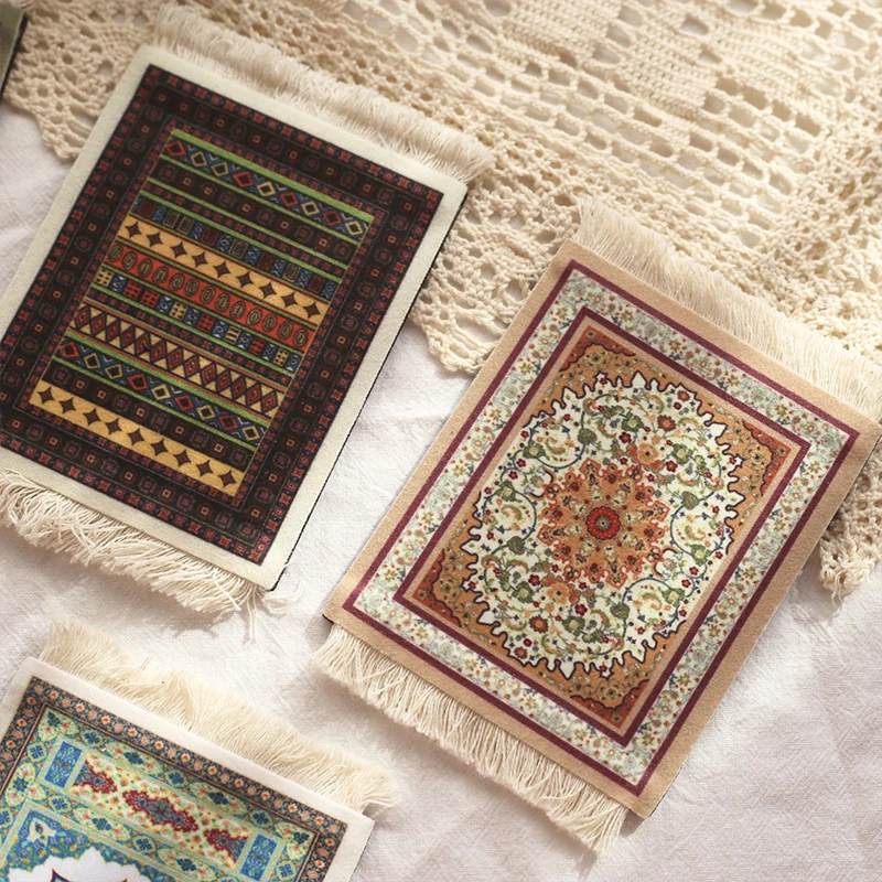 1PC Coasters Cup Pad Persian Mini Woven Rug Mat Carpet Ethnic Pattern Cup Laptop With Home Office Table Decor Craft Table