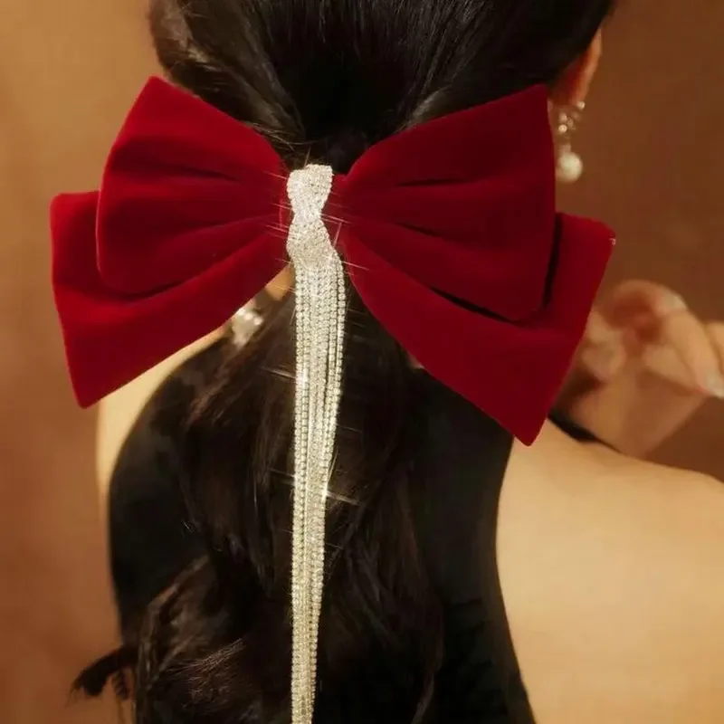 Elegant New Bow Velvet Hairpin Girl Rhinestone Tassel Hairpin Hair Clip Korean Handmade Headdress Fashion Hair Accessories