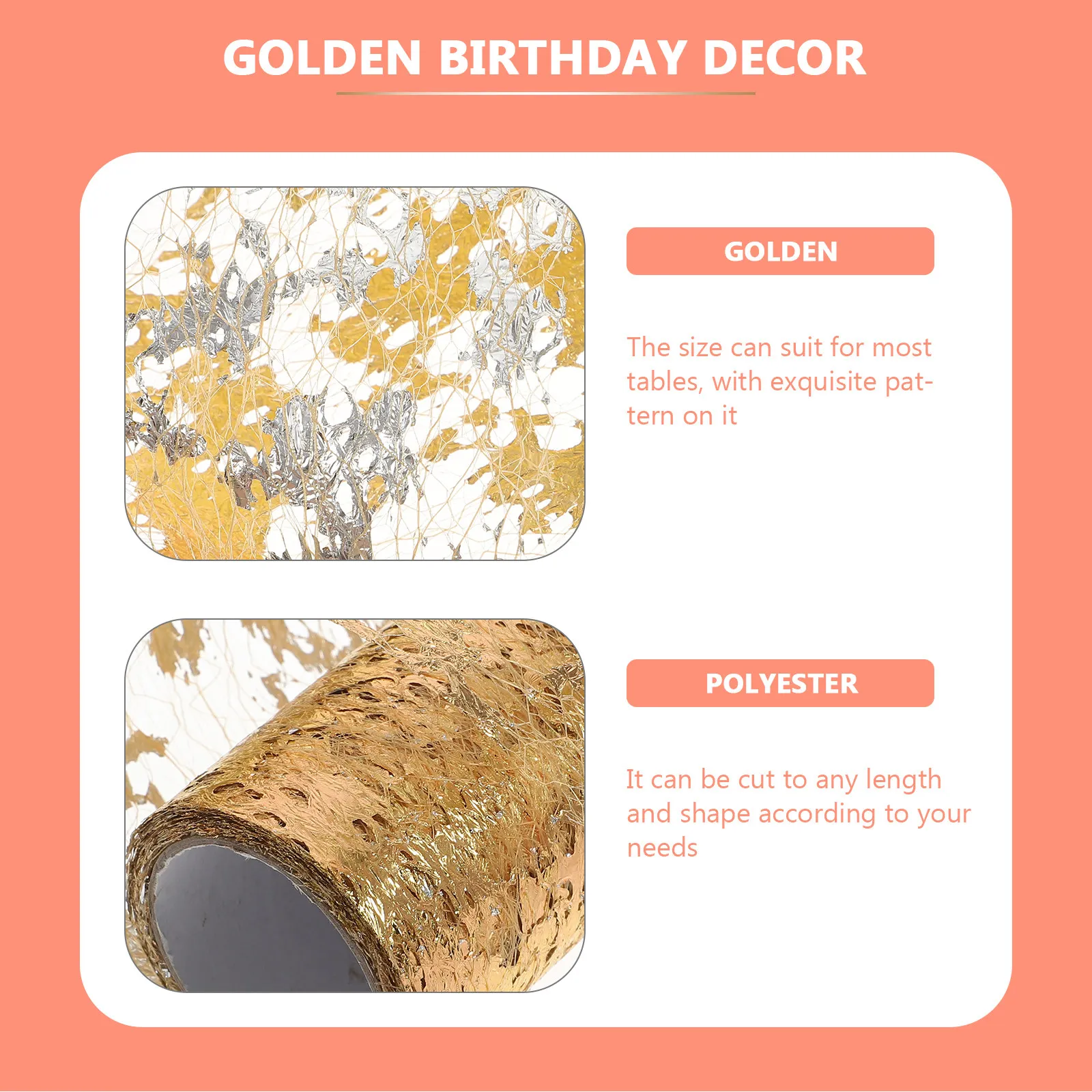 Gold Glitter Polyester Table Runner for Wedding & Dining – Floral Mesh Centerpiece Decor