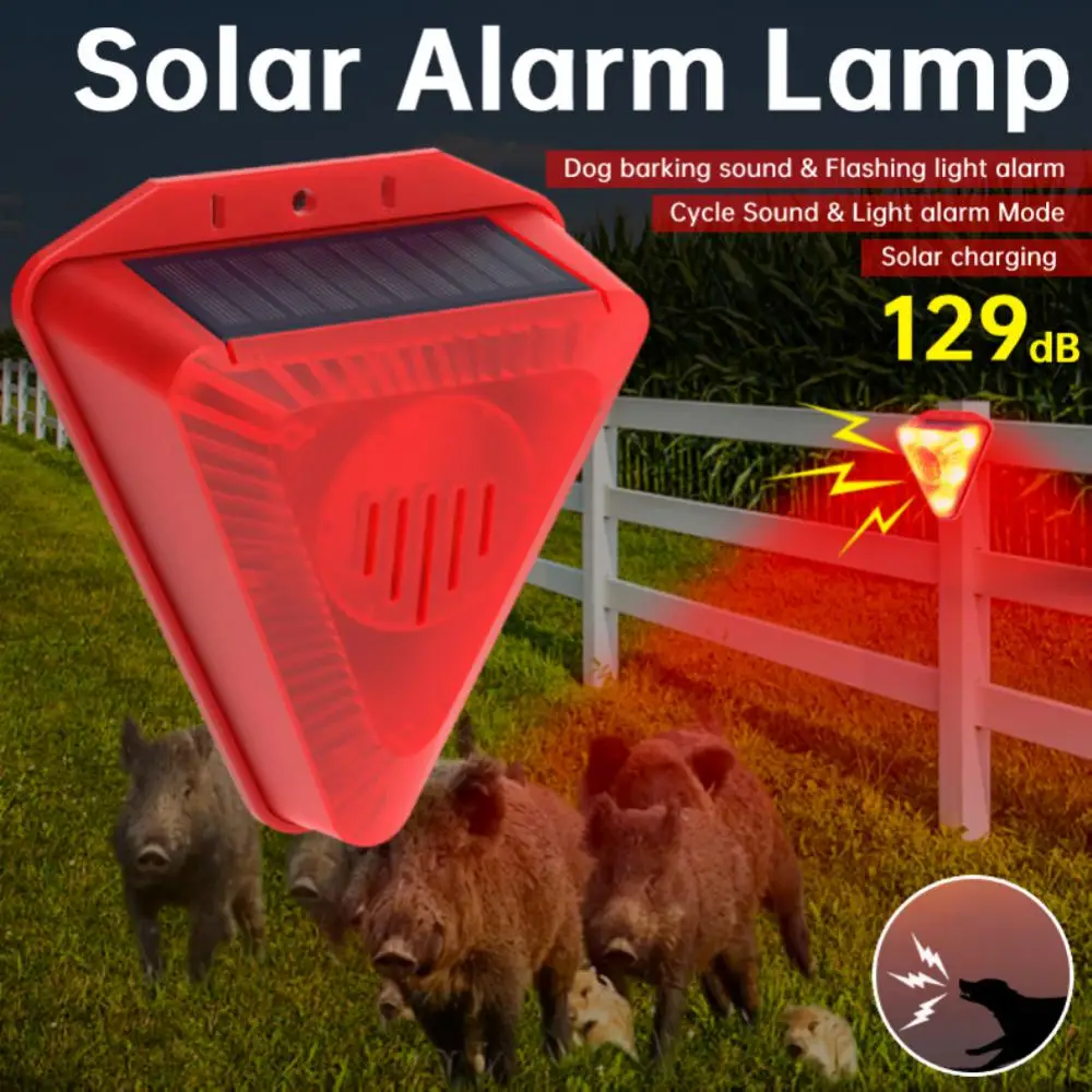 6LED Solar Alarm Light IP65 Waterproof Sensor 129dB Siren Dog Barking Gunshots Garden Home Security Solar Alarm Lamp Outdoor