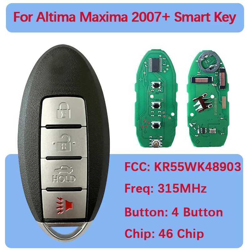 

CN027003 Послепродажный 4-кнопочный смарт-брелок PCF7952 315 МГц FCC KR55WK48903 285E3-JA02A для Altima Maxima 2007+