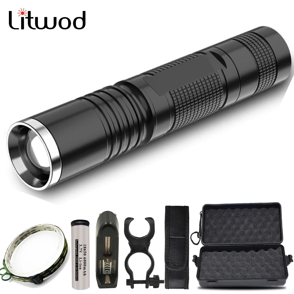 XM-L2 U3 Aluminum Waterproof Zoomable LED Flashlight Torch Light for Camping Cycling Hunting LED Bulbs Litwod Adjustable 10W