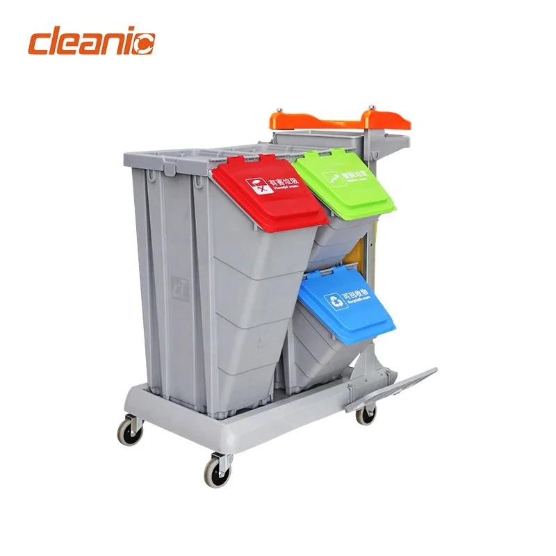 عربة تنظيف محمولة متعددة الأغراض لمجموعة قمامة المكاتب والمطعم والفنادق مصنوعة من البلاستيك المتين #2