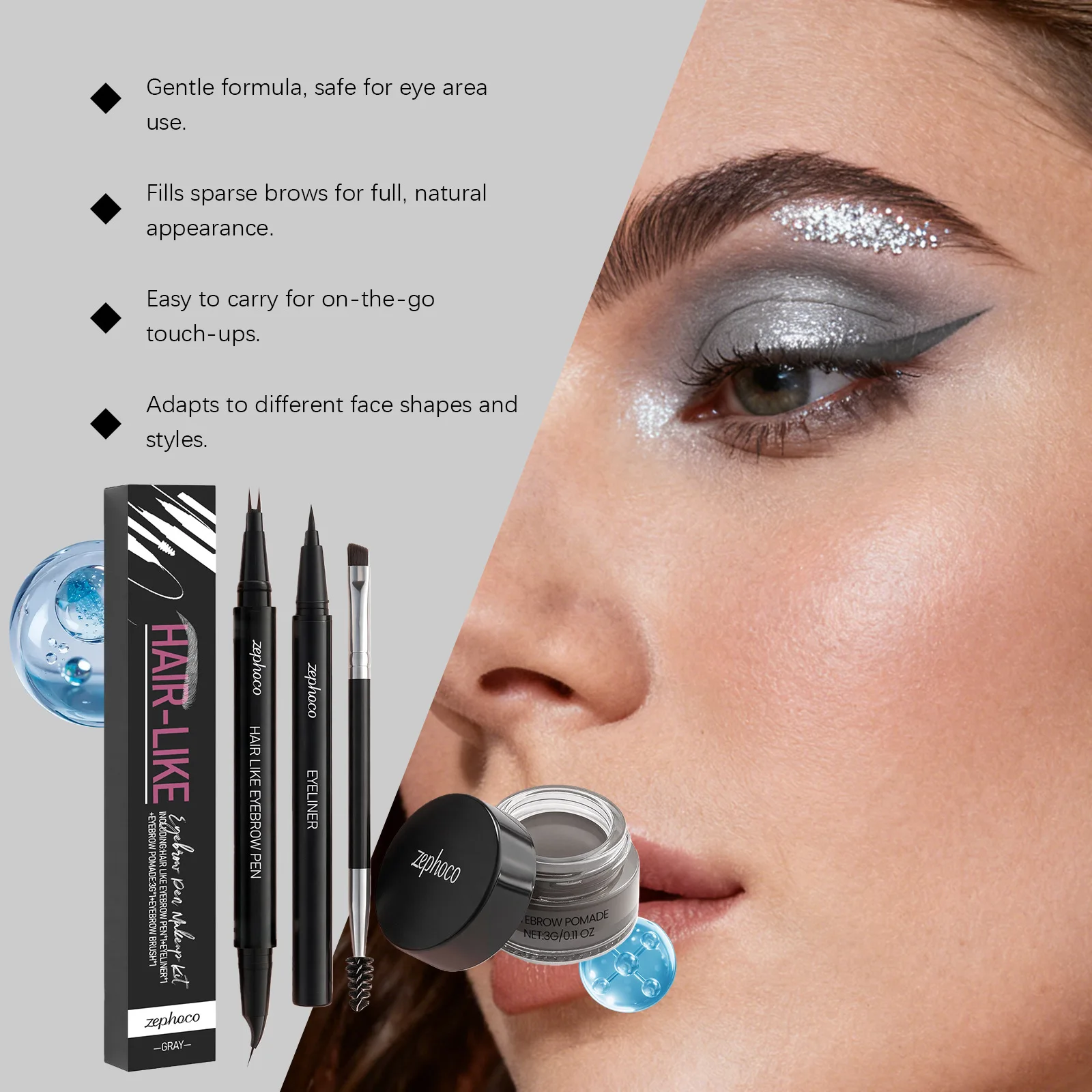 Waterproof Eyebrow Powder Eyeliner Set Long Lasting Natural Eyebrow Contour Color Rendering Grey Eye Makeup Cosmetics Tool