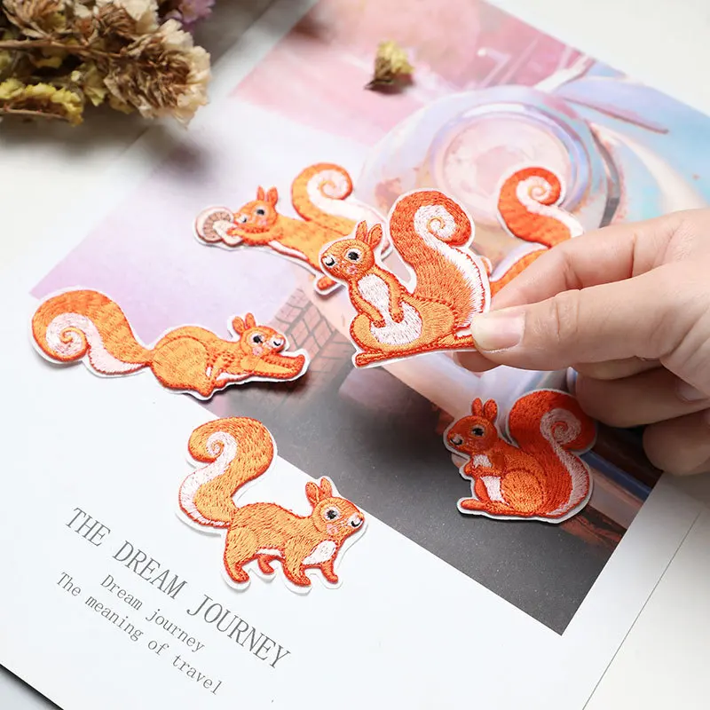 1 Piece Cute Embroidery Stick on Stickers Cartoon Squirrel Self Adhesive Animal Patches for Clothes Bags Hats DIY Accessories