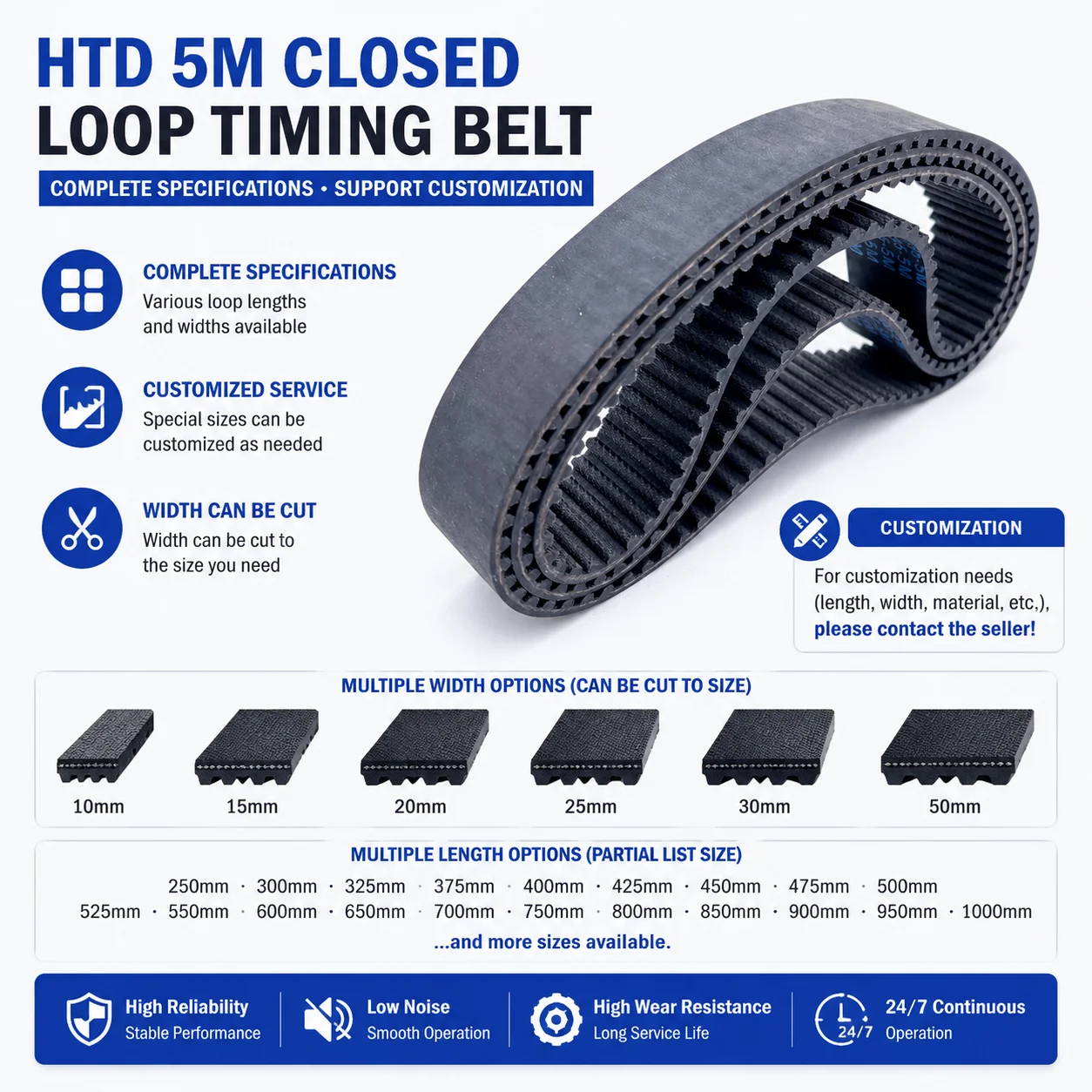 HTD 5M Timing Belt Perimeter 285 290 295 300 305 310 315 320 325 330 335 340 345mm 5M Closed Loop Rubber Belt Width Can Be Cut